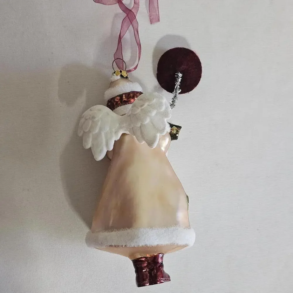 Antique Vintage Blown Glass Ornament Hand Painted Angel Girl Coat Floral RARE - Picture 2 of 8